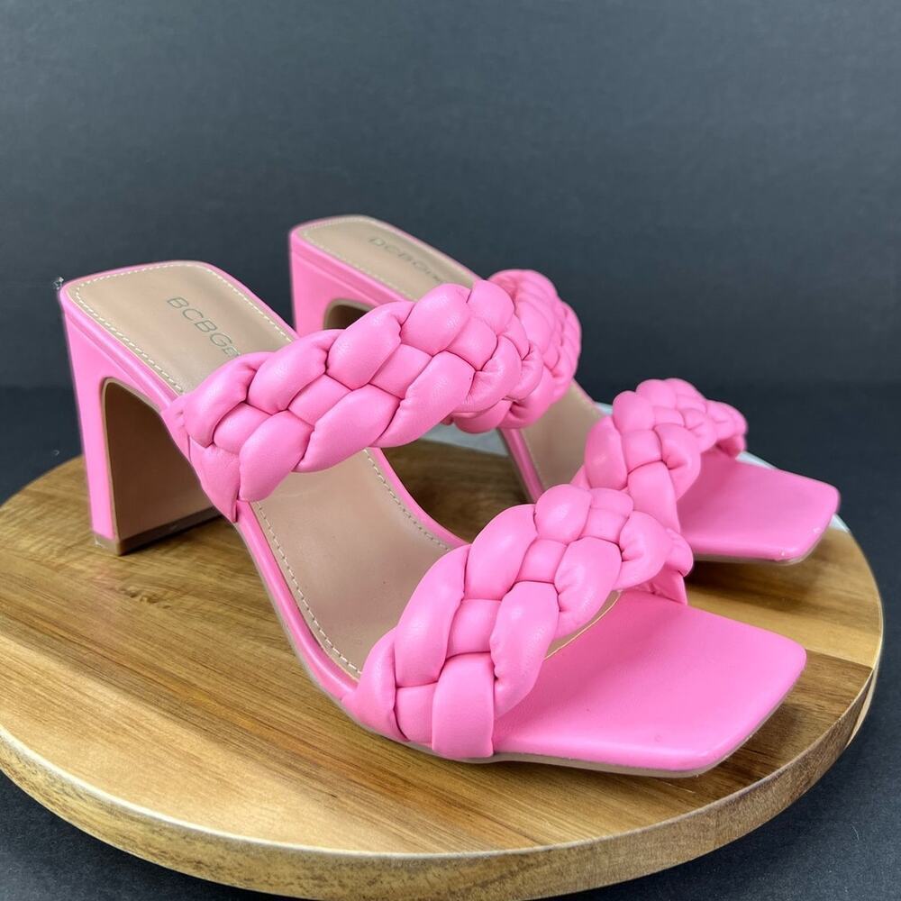 BCBG Generation Women's Pink Slip On Sandals Block Pumps Braided Finaa Size 7